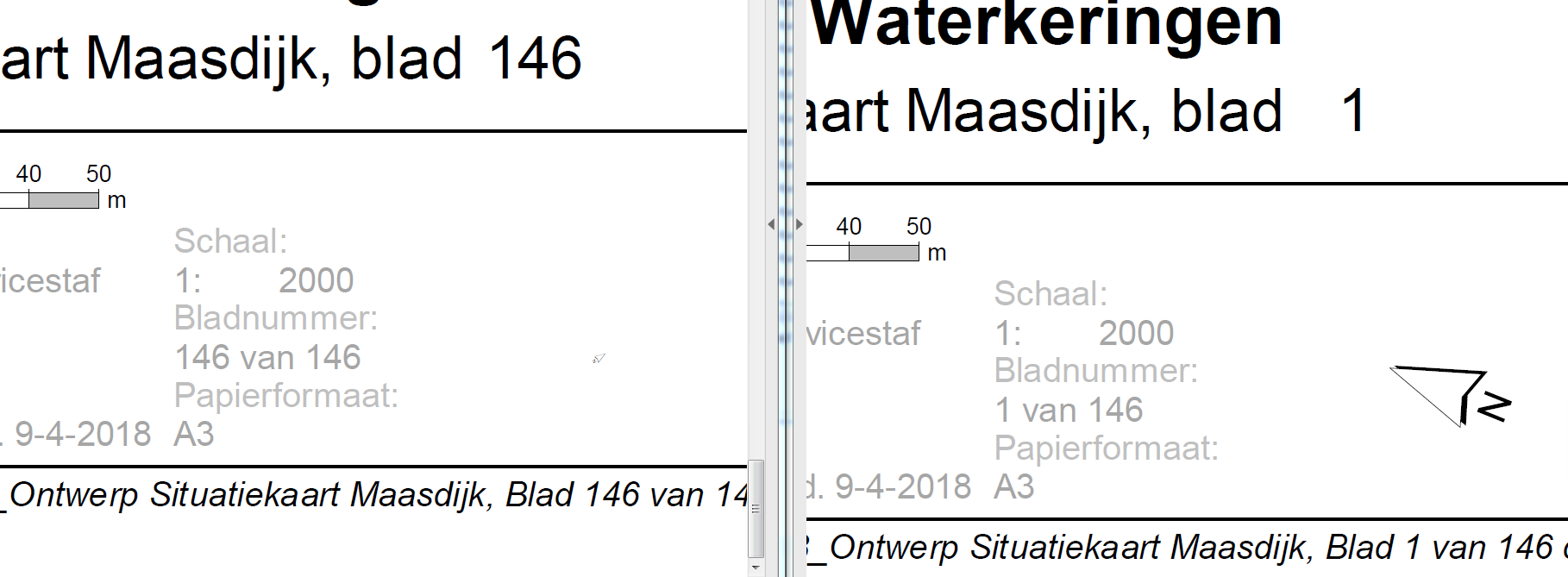 Map serie of 146 maps first and last map where you can see the different size of the north arrow after generating the maps